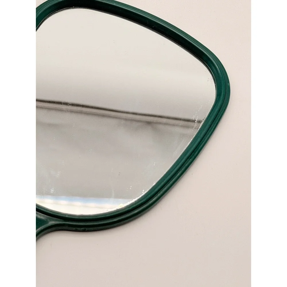 Vintage Goody Handheld Mirror Forest Green Plastic Shield Shape Retro Vanity